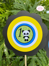 Load image into Gallery viewer, Panda Bear Birthday Party Centerpiece Cake Display Stick Boy Blue Black Yellow Green Blue Zoo Wild Kids Boogie Bear Invitations Justin Theme