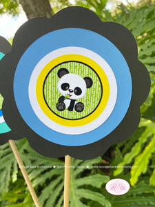 Panda Bear Birthday Party Centerpiece Cake Display Stick Boy Blue Black Yellow Green Blue Zoo Wild Kids Boogie Bear Invitations Justin Theme