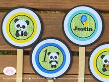 Load image into Gallery viewer, Panda Bear Birthday Party Cupcake Toppers Cake Display Boy Blue Black Yellow Green Blue Zoo Wild Kids Boogie Bear Invitations Justin Theme