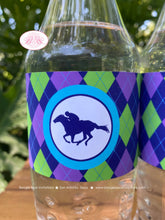 Load image into Gallery viewer, Horse Racing Birthday Party Bottle Wraps Girl Kentucky Derby Argyle Jockey Quarter Races Cup Purple Blue Boogie Bear Invitations Patsy Theme