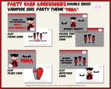 Load image into Gallery viewer, Vampire Girl Birthday Favor Party Card Tent Place Halloween Blood Red Cocktail Vampiress Dracula Boogie Bear Invitations Mina Theme Printed