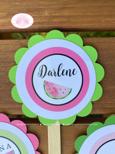 Pink Watermelon Party Cupcake Toppers Birthday Girl One In Melon Two Sweet Green Summer Picnic Fruit Boogie Bear Invitations Darlene Theme