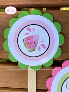 Pink Watermelon Party Cupcake Toppers Birthday Girl One In Melon Two Sweet Green Summer Picnic Fruit Boogie Bear Invitations Darlene Theme