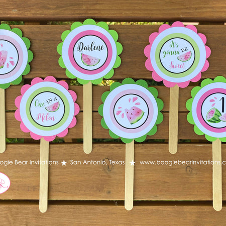Pink Watermelon Party Cupcake Toppers Birthday Girl One In Melon Two Sweet Green Summer Picnic Fruit Boogie Bear Invitations Darlene Theme