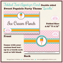 Load image into Gallery viewer, Pink Popsicle Birthday Party Favor Card Tent Place Sign Appetizer Girl Aqua Sweet Ice Cream Boogie Bear Invitations Luciella Theme Printed