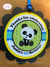 Load image into Gallery viewer, Panda Bear Birthday Party Favor Tags Boy Blue Black Yellow Green Zoo Wild Animals Kids Bamboo Plant Lil Boogie Bear Invitations Justin Theme