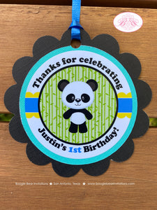 Panda Bear Birthday Party Favor Tags Boy Blue Black Yellow Green Zoo Wild Animals Kids Bamboo Plant Lil Boogie Bear Invitations Justin Theme