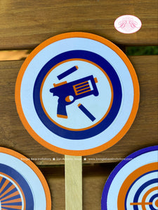 Foam Dart Gun Birthday Party Cupcake Toppers Cake Display Orange Blue Bullseye Target Play Game Boy Girl Boogie Bear Invitations Chase Theme