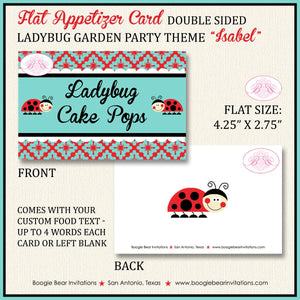 Ladybug Birthday Party Favor Card Tent Place Appetizer Food Tag Girl Red Black Blue Garden Picnic Bug Boogie Bear Invitations Isabel Theme