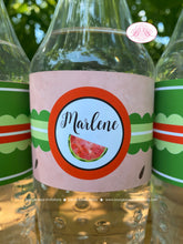 Load image into Gallery viewer, Red Watermelon Birthday Party Bottle Wraps Label Girl Boy One In a Melon Two Sweet Summer Picnic Fruit Boogie Bear Invitations Marlene Theme