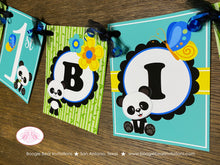 Load image into Gallery viewer, Blue Panda Bear Happy Birthday Party Banner Boy Tropical Jungle Green Black Butterfly Wild Zoo Animals Boogie Bear Invitations Justin Theme