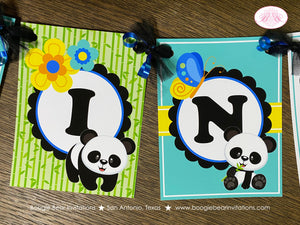 Blue Panda Bear Birthday Name Party Banner Boy Tropical Jungle Green Black Butterfly Wild Zoo Animals Boogie Bear Invitations Justin Theme