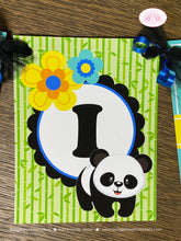 Load image into Gallery viewer, Blue Panda Bear Birthday Name Party Banner Boy Tropical Jungle Green Black Butterfly Wild Zoo Animals Boogie Bear Invitations Justin Theme