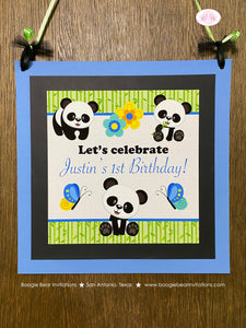 Blue Panda Bear Birthday Door Banner Party Boy Tropical Jungle Green Butterfly Wild Zoo Animals Bamboo Boogie Bear Invitations Justin Theme