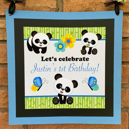 Blue Panda Bear Birthday Door Banner Party Boy Tropical Jungle Green Butterfly Wild Zoo Animals Bamboo Boogie Bear Invitations Justin Theme