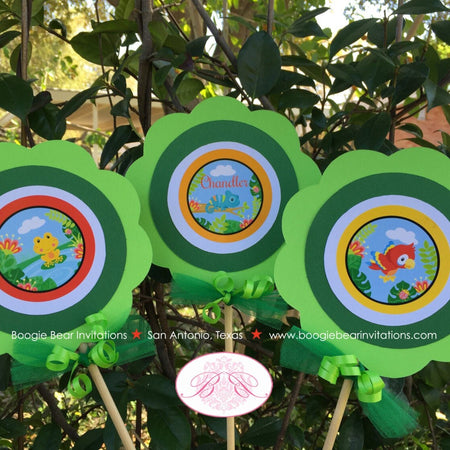 Rainforest Birthday Party Centerpiece Set Rain Forest Boy Girl Parrot Toucan Wild Zoo Jungle Green Boogie Bear Invitations Chandler Theme