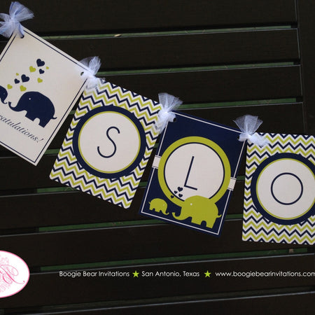 Blue Elephant Baby Shower Name Banner Little Love Hearts Lime Green Navy Blue Retro Ribbon Boy Girl 1st Boogie Bear Invitations Sloane Theme