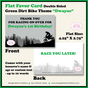 Dirt Bike Birthday Party Favor Card Tent Appetizer Place Food Green Enduro Motocross Racing Motorcycle Boogie Bear Invitations Dwayne Theme