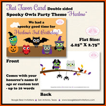 Load image into Gallery viewer, Halloween Owls Birthday Party Favor Card Tent Place Sign Appetizer Girl Boy Spooky Bat Spider Boogie Bear Invitations Harlow Theme Printed