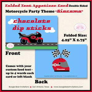 Red Motorcycle Birthday Party Favor Card Tent Appetizer Place Racing Track Black Enduro Driver Boogie Bear Invitations Giacomo Theme Printed