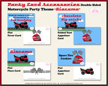 Load image into Gallery viewer, Red Motorcycle Birthday Party Favor Card Tent Appetizer Place Racing Track Black Enduro Driver Boogie Bear Invitations Giacomo Theme Printed