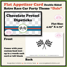 Load image into Gallery viewer, Race Car Birthday Party Favor Card Tent Appetizer Place Retro Green Blue Boy Girl Checkered Flag Boogie Bear Invitations Dale Theme Printed