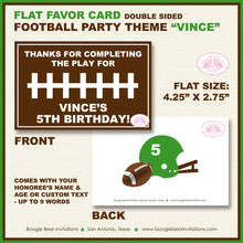 Load image into Gallery viewer, Football Birthday Party Favor Card Tent Appetizer Place Favor Sports Team Club Game Green Brown Boogie Bear Invitations Vince Theme Printed