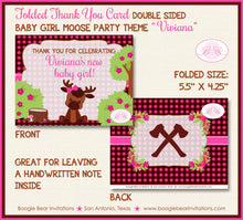 Load image into Gallery viewer, Little Moose Baby Shower Thank You Card Pink Girl Forest Woodland Animals Calf Party Plaid Axe Boogie Bear Invitations Viviana Theme Printed