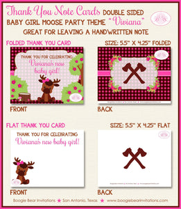 Little Moose Baby Shower Thank You Card Pink Girl Forest Woodland Animals Calf Party Plaid Axe Boogie Bear Invitations Viviana Theme Printed
