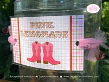 Load image into Gallery viewer, Pink Cowgirl Party Beverage Card Wrap Drink Label Sign Birthday Girl Country Farm Cowboy Boots Plaid Boogie Bear Invitations Olivia Theme