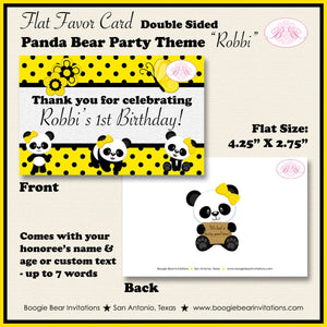 Panda Bear Birthday Party Favor Card Tent Place Food Girl Yellow Black Butterfly Wild Zoo Animal Exotic Boogie Bear Invitations Robbi Theme