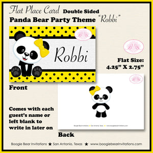 Panda Bear Birthday Party Favor Card Tent Place Food Girl Yellow Black Butterfly Wild Zoo Animal Exotic Boogie Bear Invitations Robbi Theme