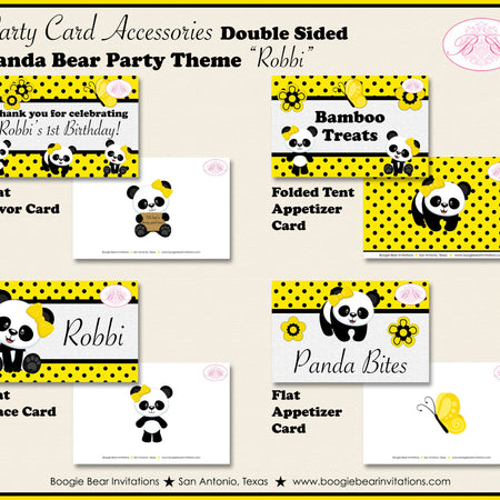 Panda Bear Birthday Party Favor Card Tent Place Food Girl Yellow Black Butterfly Wild Zoo Animal Exotic Boogie Bear Invitations Robbi Theme