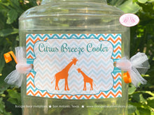 Load image into Gallery viewer, Giraffe Baby Shower Party Beverage Card Wrap Birthday Drink Label Aqua Turquoise Teal Orange Boy Girl Boogie Bear Invitations Kelly Theme