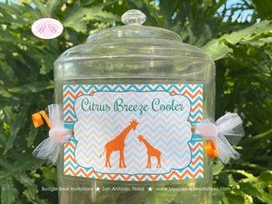 Giraffe Baby Shower Party Beverage Card Wrap Birthday Drink Label Aqua Turquoise Teal Orange Boy Girl Boogie Bear Invitations Kelly Theme