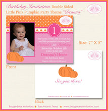 Load image into Gallery viewer, Pink Pumpkin Birthday Party Invitation Photo Little Girl Orange Fall Autumn Boogie Bear Invitations Deanna Theme Paperless Printable Printed
