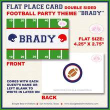 Load image into Gallery viewer, Football Birthday Party Favor Card Tent Appetizer Place Favor Sports Quarterback Game Red Blue Boogie Bear Invitations Brady Theme Printed
