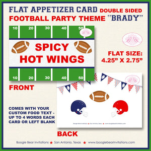 Football Birthday Party Favor Card Tent Appetizer Place Favor Sports Quarterback Game Red Blue Boogie Bear Invitations Brady Theme Printed