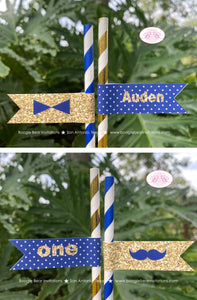 Mr. Wonderful Party Birthday Paper Straws Pennant 1st ONE Onederful Bow Tie Navy Blue Gold Little Man Boogie Bear Invitations Auden Theme
