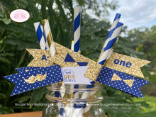 Load image into Gallery viewer, Mr. Wonderful Party Birthday Paper Straws Pennant 1st ONE Onederful Bow Tie Navy Blue Gold Little Man Boogie Bear Invitations Auden Theme