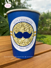 Load image into Gallery viewer, Mr Wonderful 1st Birthday Party Beverage Cups Paper Drink ONE Boy Mustache Onederful Blue Glitter Gold Boogie Bear Invitations Auden Theme