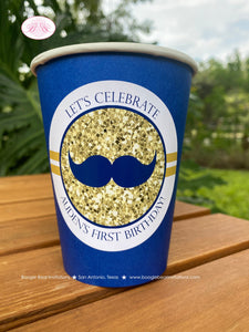 Mr Wonderful 1st Birthday Party Beverage Cups Paper Drink ONE Boy Mustache Onederful Blue Glitter Gold Boogie Bear Invitations Auden Theme