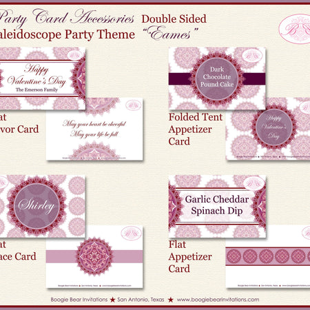 Valentine Favor Party Card Tent Place Tag Food Sign Appetizer Label Birthday Day Love Kaleidoscope Red Boogie Bear Invitations Eames Theme
