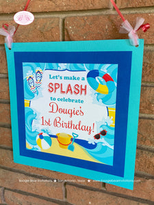 Splash Bash Birthday Party Door Banner Swimming Boy Girl Swimming Pool Beach Ball Ocean Wave Swim Kids Boogie Bear Invitations Douglas Theme