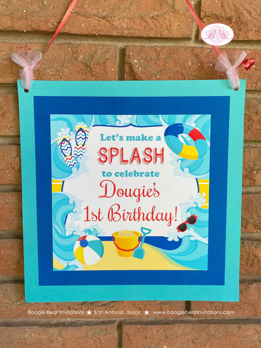 Splash Bash Birthday Party Door Banner Swimming Boy Girl Swimming Pool Beach Ball Ocean Wave Swim Kids Boogie Bear Invitations Douglas Theme