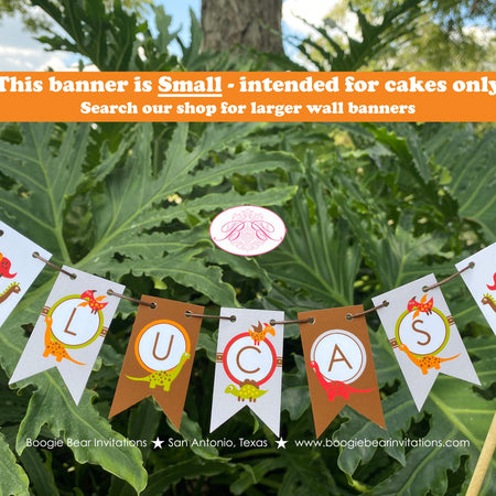 Little Dinosaur Party Pennant Cake Banner Topper Birthday Girl Boy Red Orange Green Brown Roar Stomp Kid Boogie Bear Invitations Lucas Theme