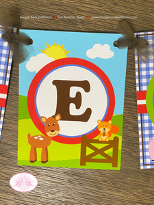 Petting Zoo Birthday Party Banner Name Farm Animals Boy Girl Country Barn Woodland Creatures Gingham Boogie Bear Invitations Samuel Theme