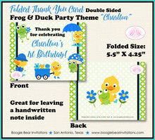 Load image into Gallery viewer, Frog Duck Party Thank You Card Birthday Boy Blue Spring Splash Garden Boogie Bear Invitations Charlton Theme Printed