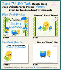 Frog Duck Party Thank You Card Birthday Boy Blue Spring Splash Garden Boogie Bear Invitations Charlton Theme Printed