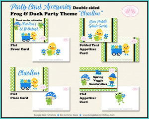 Frog Duck Birthday Party Favor Card Appetizer Food Folded Tent Boy Blue Spring Splash Garden Boogie Bear Invitations Charlton Theme Printed
